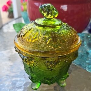 Vintage Green and Yellow Glass Candy Dish
